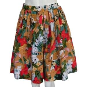 GRACE KARIN Skirt, S Pin Up Girl Hawaiian Pockets, Fit & Flare, Multicolor